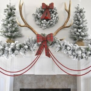 NWT RUSTIC FLOCKED CHRISTMAS LONG DOOR GARLAND 9FT